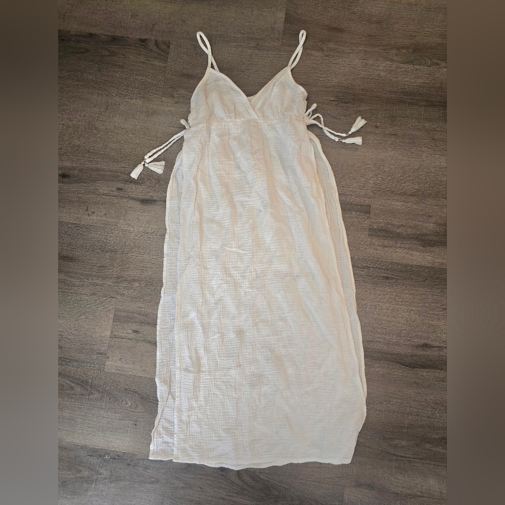 Xhilaration Womens Side Slit Swim Cover Up Dress Size S White Sleeveless Boho